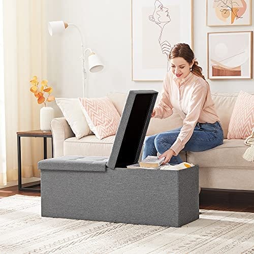 Songmics 120L Foldning Ottoman Bench Storage Box Opbevaring Cube Flipping Lid Shoe Bench Fodskammelbelastningskapacitet på 300 kg lysegrå 110 x 38 x 38 cm LSF71G 2 Songmics 120L Foldning Ottoman Bench Storage Box Opbevaring Cube Flipping Lid Shoe Bench Fodskammelbelastningskapacitet på 300 kg lysegrå 110 x 38 x 38 cm LSF71G - Billede 2