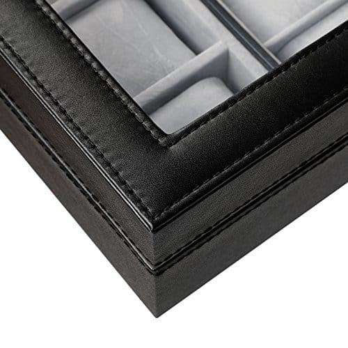 Songmics urboks, urkasse, opbevaringsboks med store rum, PU -dækning, fløjlforing, glasvindue, godt gavevalg, sort JWB14BK 6 Songmics urboks, urkasse, opbevaringsboks med store rum, PU -dækning, fløjlforing, glasvindue, godt gavevalg, sort JWB14BK - Billede 6