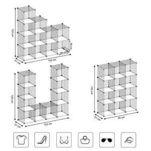 Songmics 12 terninger Wire Grid Storage Rack, sammenlåsning af hylder med metalnethylder og PP -plastikplader, til bøger sko legetøj tøjværktøjer, i stue badeværelse, hvid LPI34W - Image 5