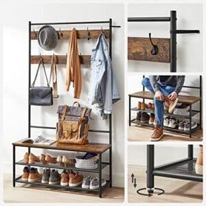Vasagle Coat Rack med skobænk, 11 justerbare hylder, rustik brun og sort - Image 5