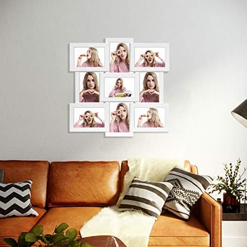 Songmics Picture Frames Collage til 9 fotos, 10 x 15 cm (4 x 6 tommer) fotos, vægmonteret, multifamiliebilleder, MDF, glaspanel, hvid RPF029W01 2 Songmics Picture Frames Collage til 9 fotos, 10 x 15 cm (4 x 6 tommer) fotos, vægmonteret, multifamiliebilleder, MDF, glaspanel, hvid RPF029W01 - Billede 2