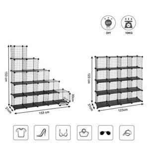 Songmics 16 Cube Metal Wire Storage Organizer, DIY Closet Cabinet and Modular Shelving Grids, Wire Mesh -hylder og rack, Black LPI44H - Image 3