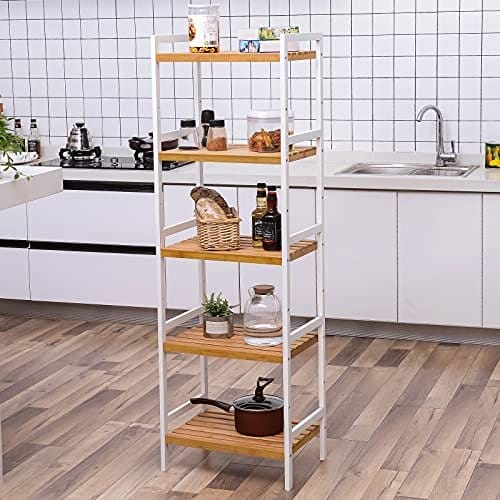 Songmics 5-lags bambusopbevaringsstativ til badeværelse, køkken, soveværelse, 31,5 x 45 x 142 cm, naturlig og hvid BCB75WN 7 Songmics 5-lags bambusopbevaringsstativ til badeværelse, køkken, soveværelse, 31,5 x 45 x 142 cm, naturlig og hvid BCB75WN - Billede 7