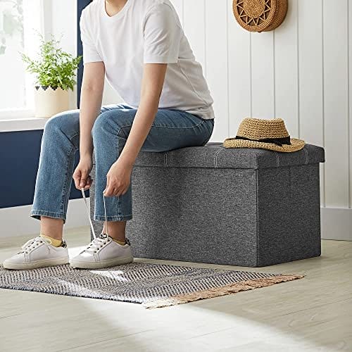 Songmics Bench Stool 80 Liter Capacity Seat Brystopbevaringsboks Faux Linned Foldbar maksimal belastning 300 kg til stue Soveværelse Hallway Dark Grey LSF001G01 4 Songmics Bench Stool 80 Liter Capacity Seat Brystopbevaringsboks Faux Linned Foldbar maksimal belastning 300 kg til stue Soveværelse Hallway Dark Grey LSF001G01 - Billede 4