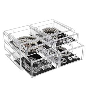 Songmics Acrylic Makeup Organizer Cosmetic Jewellery Opbevaring med 4 klare skuffer Display Boxes 2 stykker sæt JKA005TP - Image 7