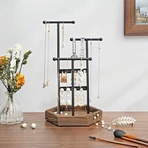 Songmics Jewellery Stand Jewellery Holder Metal Wood Jewellery Tree Jewellery Opbevaring til halskæder, armbånd, øreringe, studøreringe, ringe, gaveide, sort JJS03CB - Image 3