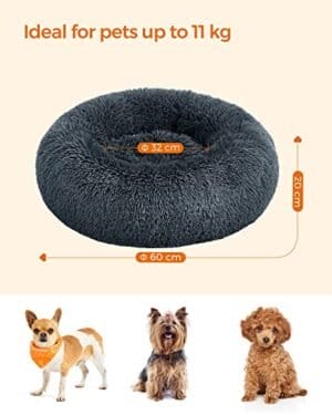 Hundeseng Donut Katteseng Fluffy Beroligende Kæledyrsseng med Aftageligt Vaskbart Betræk Blødt Langt Plys 60 Cm Mørkegrå - Image 5