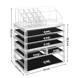 Songmics Stor klar akryl make -up arrangør, Stackable Cosmetic Box, med 6 skuffer, til paletbørste fundamenter læbestift neglelak hårnåle, god gave til kære JKA009TP - Image 6