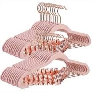 Songmics Justerbare tang og guldfarvekrog, skridsikre fløjlstøjsbøjle, rumbesparelse, til nederdele, CRF14PK24, standard, ABS-plast, metal, lyserødt lys