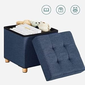 Songmics Storage Ottoman, polstret foldningsbænk, holder op til 300 kg, marine blå - Image 2