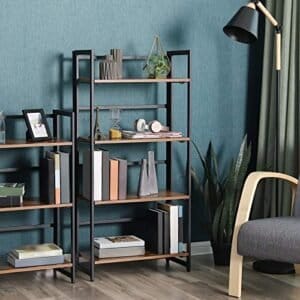 Vasagle reol, industriel foldningsopbevaringsstativ, 4-lags boghylde, multifunktionel hylde, let samling, med metalramme, til stue, soveværelse, køkken, rustik brun LLS88X - Image 2