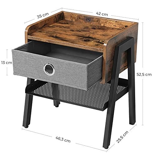 Vasagle -sengeplads, side, sofabord, hylde med aftagelig stofskuffe, meshbakke, metalramme, til stue, soveværelse, vintage Let64x, spånplade, jern, 46 x 35 x 52,5 cm (L X B X H) 7 Vasagle -sengeplads, side, sofabord, hylde med aftagelig stofskuffe, meshbakke, metalramme, til stue, soveværelse, vintage Let64x, spånplade, jern, 46 x 35 x 52,5 cm (L X B X H) - Billede 7