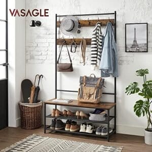 Vasagle Coat Rack med skobænk, 11 justerbare hylder, rustik brun og sort - Image 2