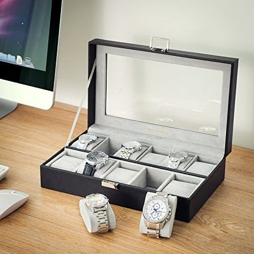 Songmics urboks, urkasse, opbevaringsboks med store rum, PU -dækning, fløjlforing, glasvindue, godt gavevalg, sort JWB14BK 2 Songmics urboks, urkasse, opbevaringsboks med store rum, PU -dækning, fløjlforing, glasvindue, godt gavevalg, sort JWB14BK - Billede 2