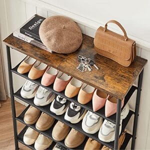 Vasagle Shoe Rack 5 -niveau, skoopbevaringsarrangør smal, stålramme, brun og sort - Image 4