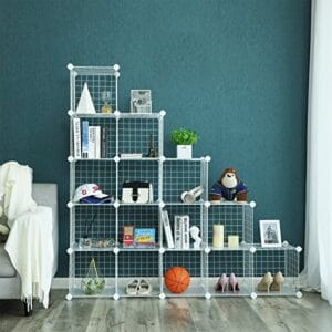 Songmics 16 Cube Metal Wire Storage Organizer, DIY Closet Cabinet and Modular Shelving Grids, Wire Mesh hylder og rack, White LPI44W - Image 3