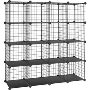 Songmics 16 Cube Metal Wire Storage Organizer, DIY Closet Cabinet and Modular Shelving Grids, Wire Mesh -hylder og rack, Black LPI44H