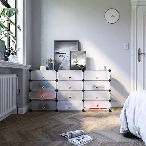 Songmics Interlocking Shoe Rack, rektangulær opbevaringsarrangør, 12-slot modulær DIY-opbevaringshylde, 40 x 30 x 17 cm for hver slot, metaltrådgarderobe, hvid LPC26W 3 Songmics Interlocking Shoe Rack, rektangulær opbevaringsarrangør, 12-slot modulær DIY-opbevaringshylde, 40 x 30 x 17 cm for hver slot, metaltrådgarderobe, hvid LPC26W - Billede 3