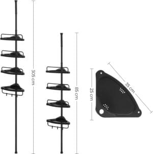 Songmics Justerbar badeværelse hjørnehylde, teleskopisk brusebad caddy, 85-305 cm, sort - Image 4