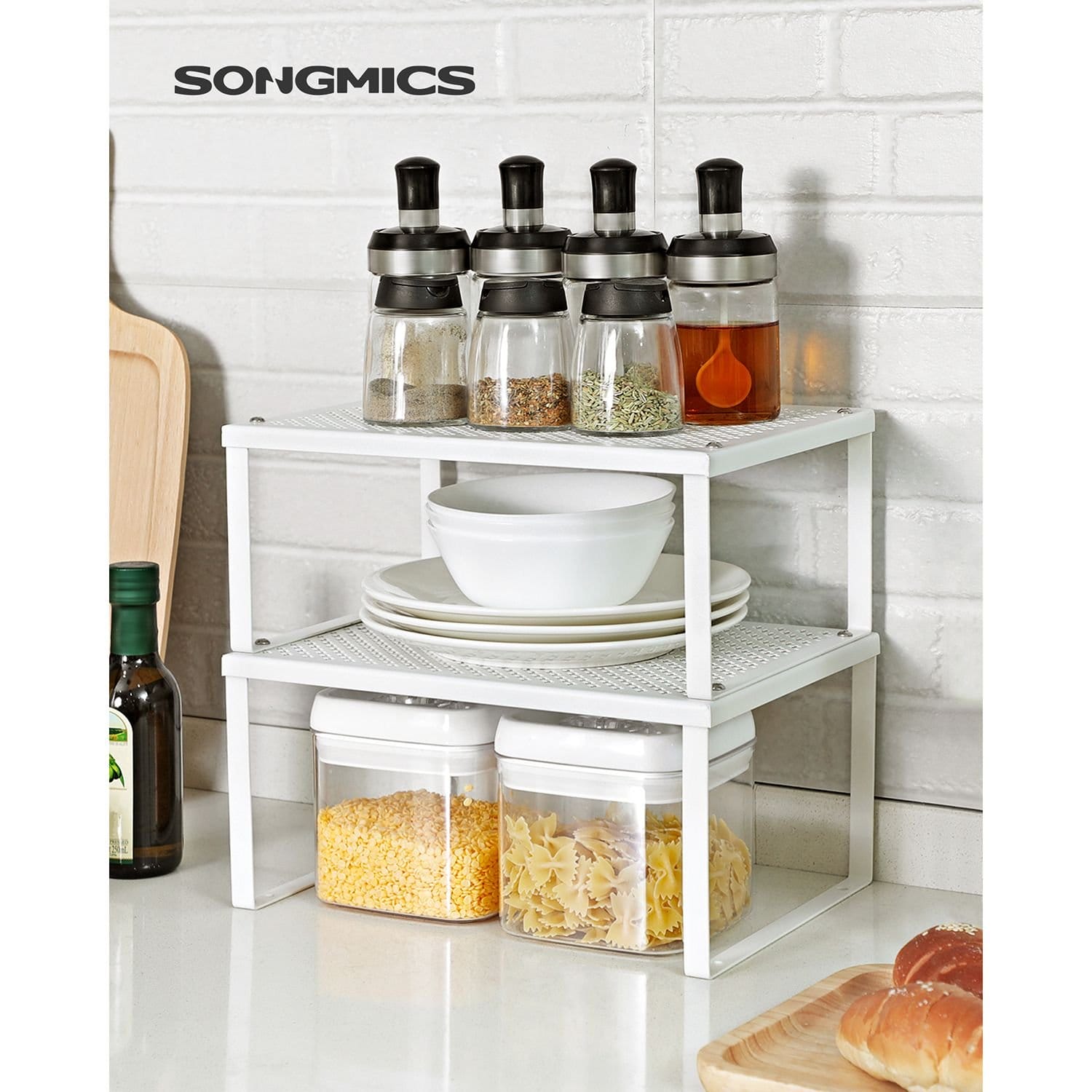 Songmics Cabinet Shelf Organizer and Kitchen Shelf, 4 Stackable, hvide og sølv 2 Songmics Cabinet Shelf Organizer and Kitchen Shelf, 4 Stackable, hvide og sølv - Billede 2