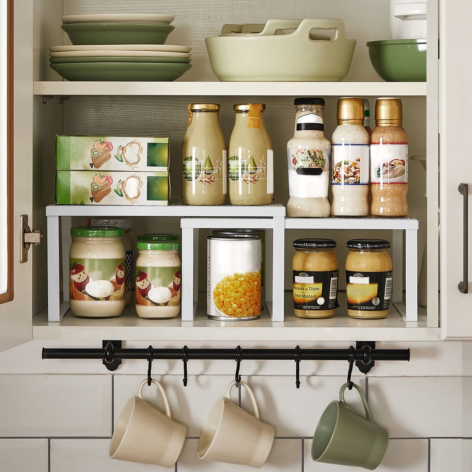 Songmics Cabinet Shelf Organizer and Kitchen Shelf, 4 Stackable, hvide og sølv 3 Songmics Cabinet Shelf Organizer and Kitchen Shelf, 4 Stackable, hvide og sølv - Billede 3