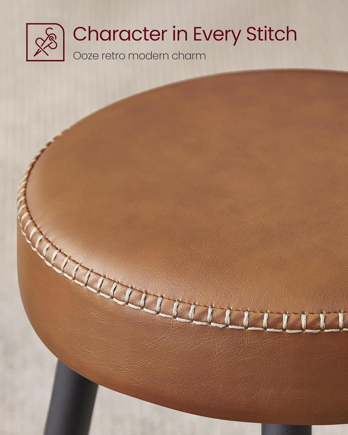Vasagle Echo Collection ULBC090K01 Barstole, Sæt med 2, Kitchen Stools, Breakfast Stools, Stitched Faux Leather, 30 "High, For Home, Bar, Spisestue, Easy Assembly, Caramel Brown 7 Vasagle Echo Collection ULBC090K01 Barstole, Sæt med 2, Kitchen Stools, Breakfast Stools, Stitched Faux Leather, 30 "High, For Home, Bar, Spisestue, Easy Assembly, Caramel Brown - Billede 7