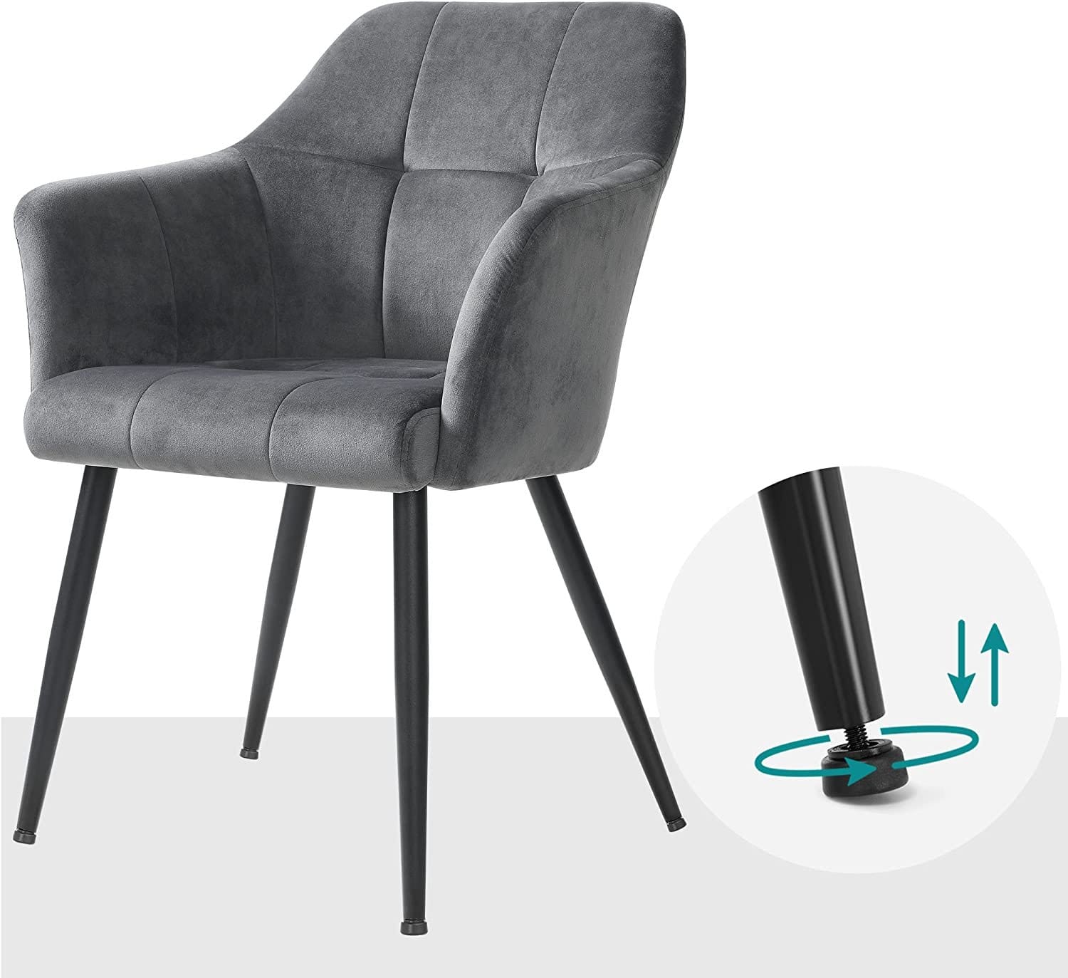 Songmics Spisestolstol, Lounge stol med armlæn, til spisestue, køkken, stue, grå 2 Songmics Spisestolstol, Lounge stol med armlæn, til spisestue, køkken, stue, grå - Billede 2