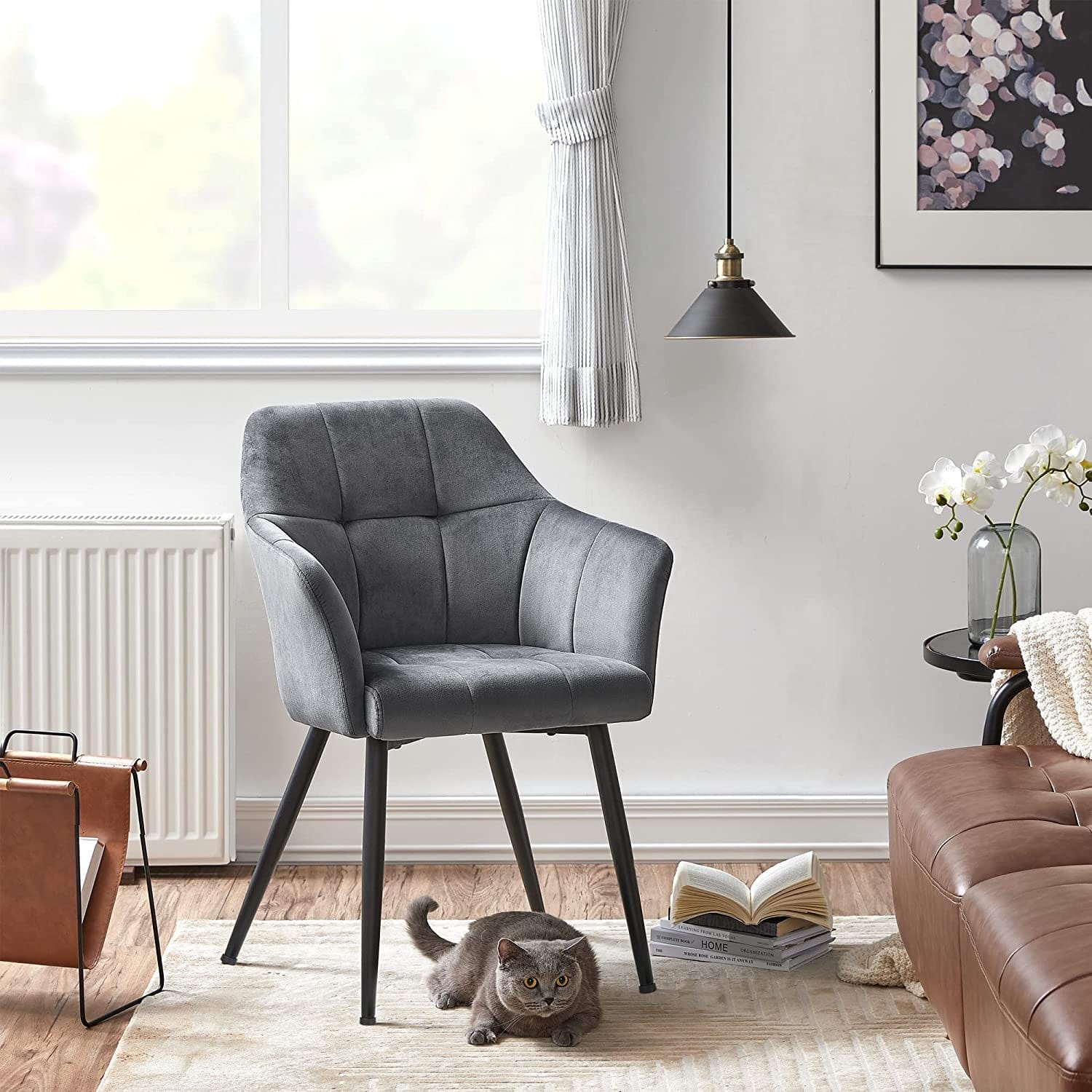 Songmics Spisestolstol, Lounge stol med armlæn, til spisestue, køkken, stue, grå 3 Songmics Spisestolstol, Lounge stol med armlæn, til spisestue, køkken, stue, grå - Billede 3
