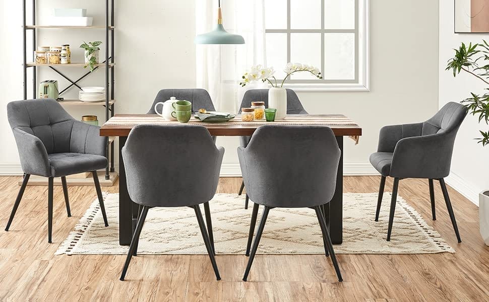 Songmics Spisestolstol, Lounge stol med armlæn, til spisestue, køkken, stue, grå 4 Songmics Spisestolstol, Lounge stol med armlæn, til spisestue, køkken, stue, grå - Billede 4