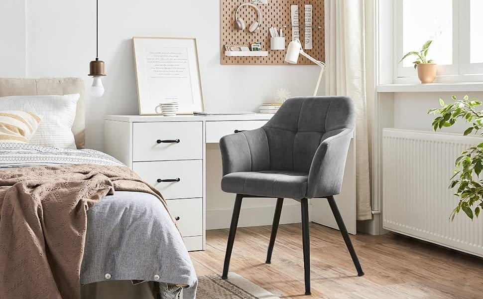 Songmics Spisestolstol, Lounge stol med armlæn, til spisestue, køkken, stue, grå 5 Songmics Spisestolstol, Lounge stol med armlæn, til spisestue, køkken, stue, grå - Billede 5