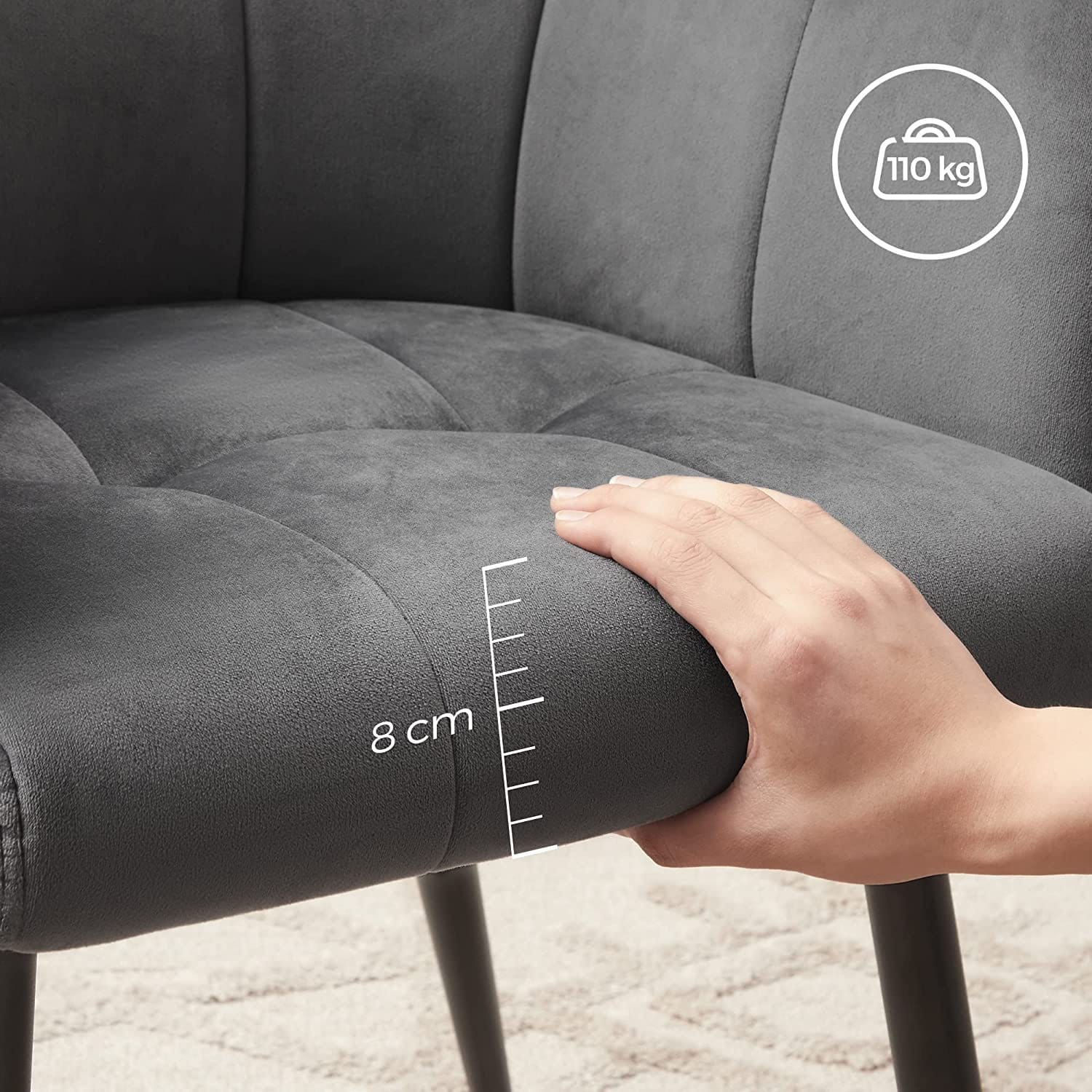 Songmics Spisestolstol, Lounge stol med armlæn, til spisestue, køkken, stue, grå 6 Songmics Spisestolstol, Lounge stol med armlæn, til spisestue, køkken, stue, grå - Billede 6