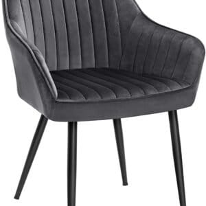 Songmics spisestol, lænestol, polstret stol med armlæn, metalben, fløjlsafdækning, sædebredde 49 cm, max. 110 kg - til undersøgelse, stue, soveværelse