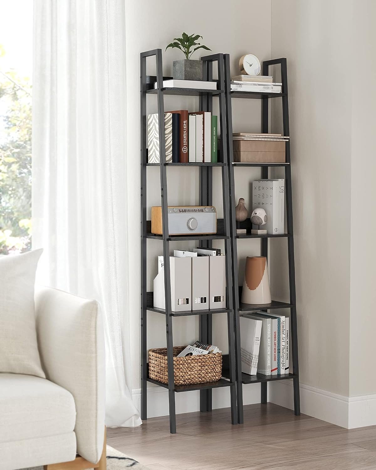 Vasagle Ladder hylde, 5-lags smal hylde, boghylde til hjemmekontor, stue, soveværelse, køkken, industriel, rustik brun og sort LLS109B01 3 Vasagle Ladder hylde, 5-lags smal hylde, boghylde til hjemmekontor, stue, soveværelse, køkken, industriel, rustik brun og sort LLS109B01 - Billede 3