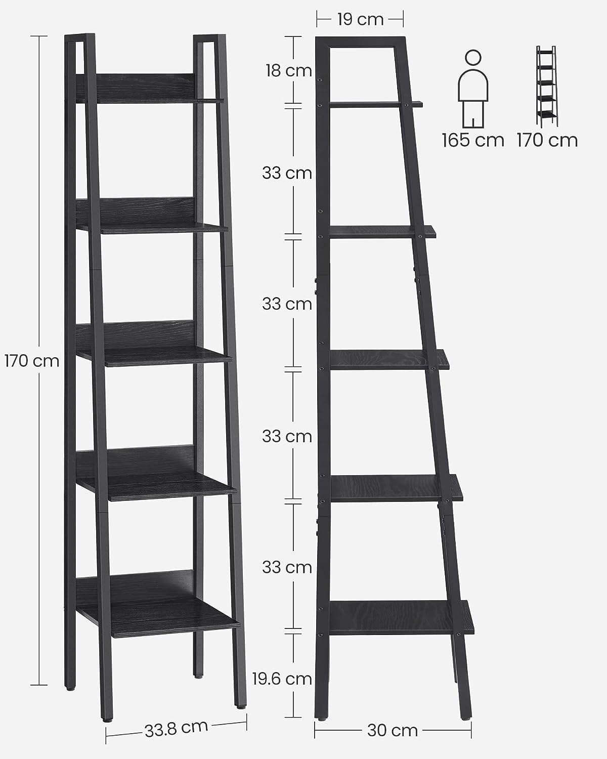 Vasagle Ladder hylde, 5-lags smal hylde, boghylde til hjemmekontor, stue, soveværelse, køkken, industriel, rustik brun og sort LLS109B01 7 Vasagle Ladder hylde, 5-lags smal hylde, boghylde til hjemmekontor, stue, soveværelse, køkken, industriel, rustik brun og sort LLS109B01 - Billede 7