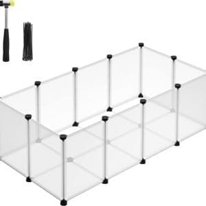 Songmics Pet Playpen med gulv, lille dyreindkapsling, DIY plastikbur, indendørs løb for hamstere, kaniner, pindsvin, marsvin, hvid LPC001W01