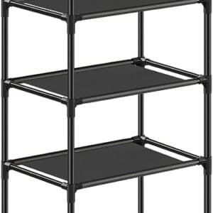 Songmics 10-lags skostativ, skostand, pladsbesparende skoopbevaring, 33 x 33 x 173 cm, metalramme, ikke-vævede stofhylder, til gangen, soveværelse, sort LSR110B02