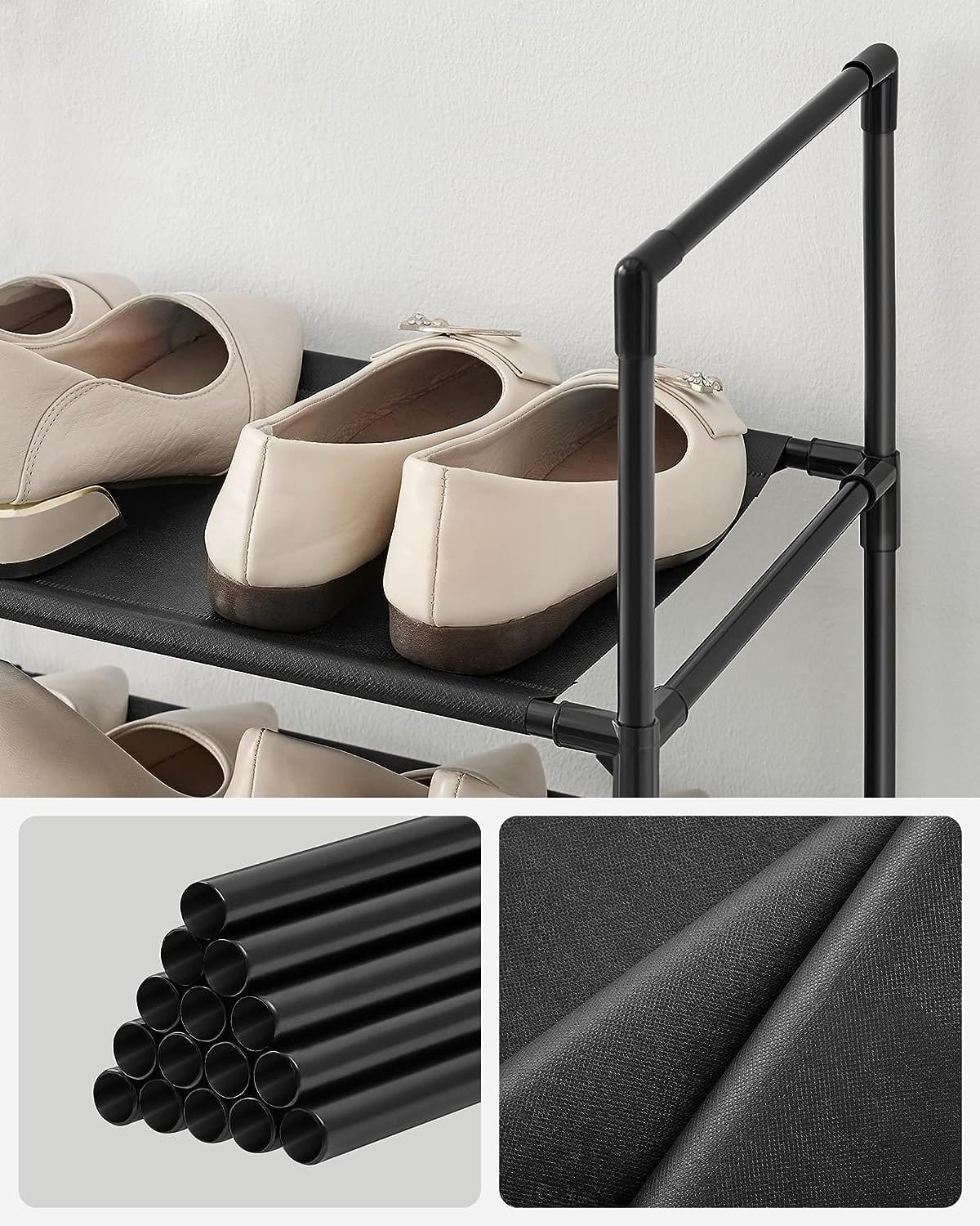 Songmics 10-lags skostativ, skostand, pladsbesparende skoopbevaring, 33 x 33 x 173 cm, metalramme, ikke-vævede stofhylder, til gangen, soveværelse, sort LSR110B02 6 Songmics 10-lags skostativ, skostand, pladsbesparende skoopbevaring, 33 x 33 x 173 cm, metalramme, ikke-vævede stofhylder, til gangen, soveværelse, sort LSR110B02 - Billede 6