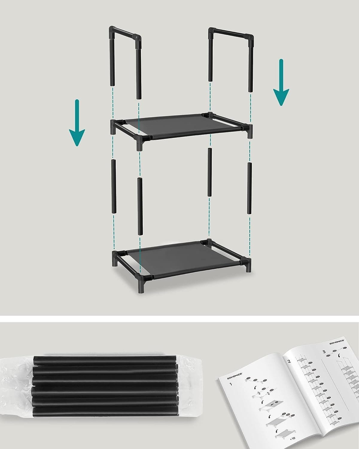 Songmics 10-lags skostativ, skostand, pladsbesparende skoopbevaring, 33 x 33 x 173 cm, metalramme, ikke-vævede stofhylder, til gangen, soveværelse, sort LSR110B02 7 Songmics 10-lags skostativ, skostand, pladsbesparende skoopbevaring, 33 x 33 x 173 cm, metalramme, ikke-vævede stofhylder, til gangen, soveværelse, sort LSR110B02 - Billede 7