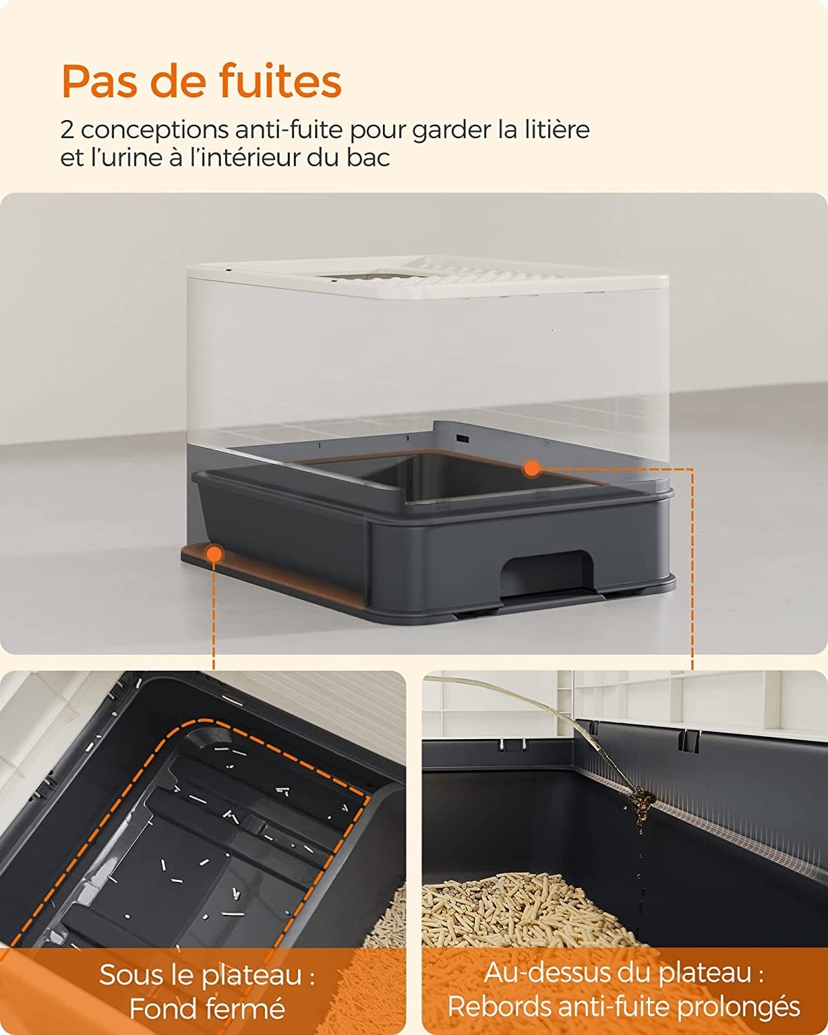 Feandrea lukket kuldkasse til katte, toilethus, aftagelig bakke, skovl, børste, til store katte, belastningskapacitet 15 kg, anti-mærke, anti-leakage, beige og sort PPT001W01 3 Feandrea lukket kuldkasse til katte, toilethus, aftagelig bakke, skovl, børste, til store katte, belastningskapacitet 15 kg, anti-mærke, anti-leakage, beige og sort PPT001W01 - Billede 3