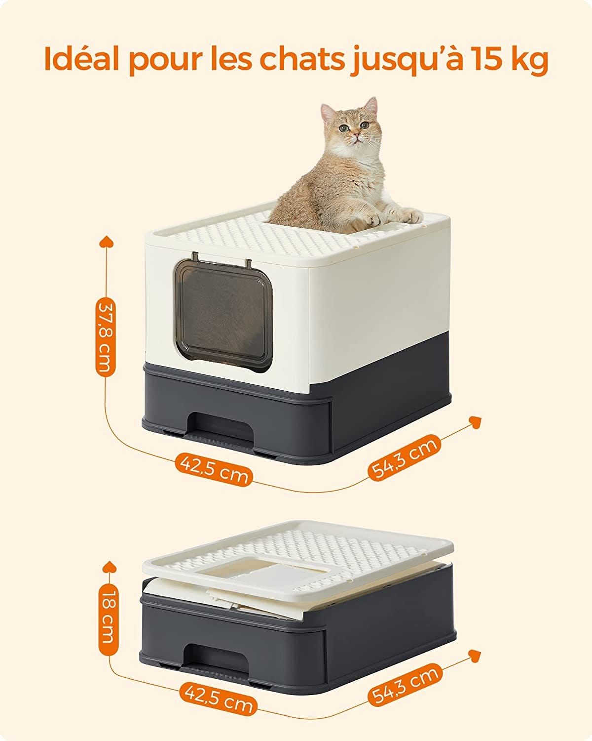 Feandrea lukket kuldkasse til katte, toilethus, aftagelig bakke, skovl, børste, til store katte, belastningskapacitet 15 kg, anti-mærke, anti-leakage, beige og sort PPT001W01 4 Feandrea lukket kuldkasse til katte, toilethus, aftagelig bakke, skovl, børste, til store katte, belastningskapacitet 15 kg, anti-mærke, anti-leakage, beige og sort PPT001W01 - Billede 4