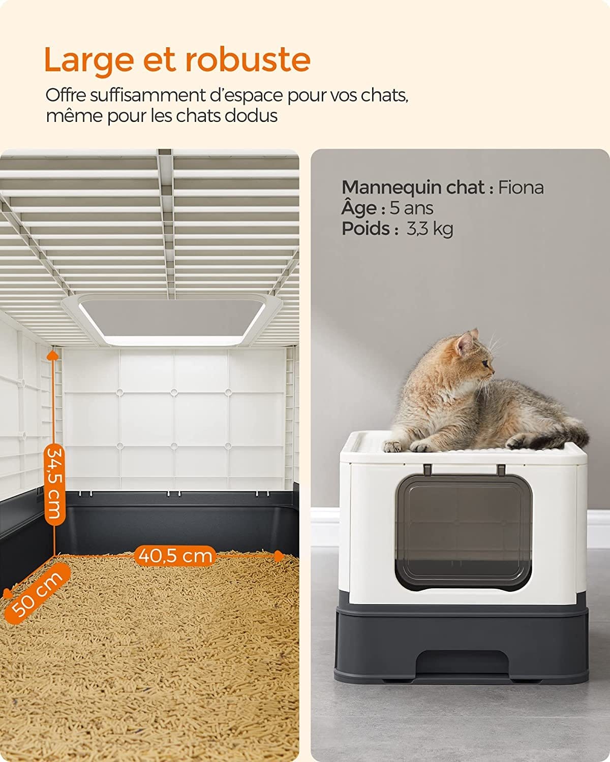 Feandrea lukket kuldkasse til katte, toilethus, aftagelig bakke, skovl, børste, til store katte, belastningskapacitet 15 kg, anti-mærke, anti-leakage, beige og sort PPT001W01 5 Feandrea lukket kuldkasse til katte, toilethus, aftagelig bakke, skovl, børste, til store katte, belastningskapacitet 15 kg, anti-mærke, anti-leakage, beige og sort PPT001W01 - Billede 5
