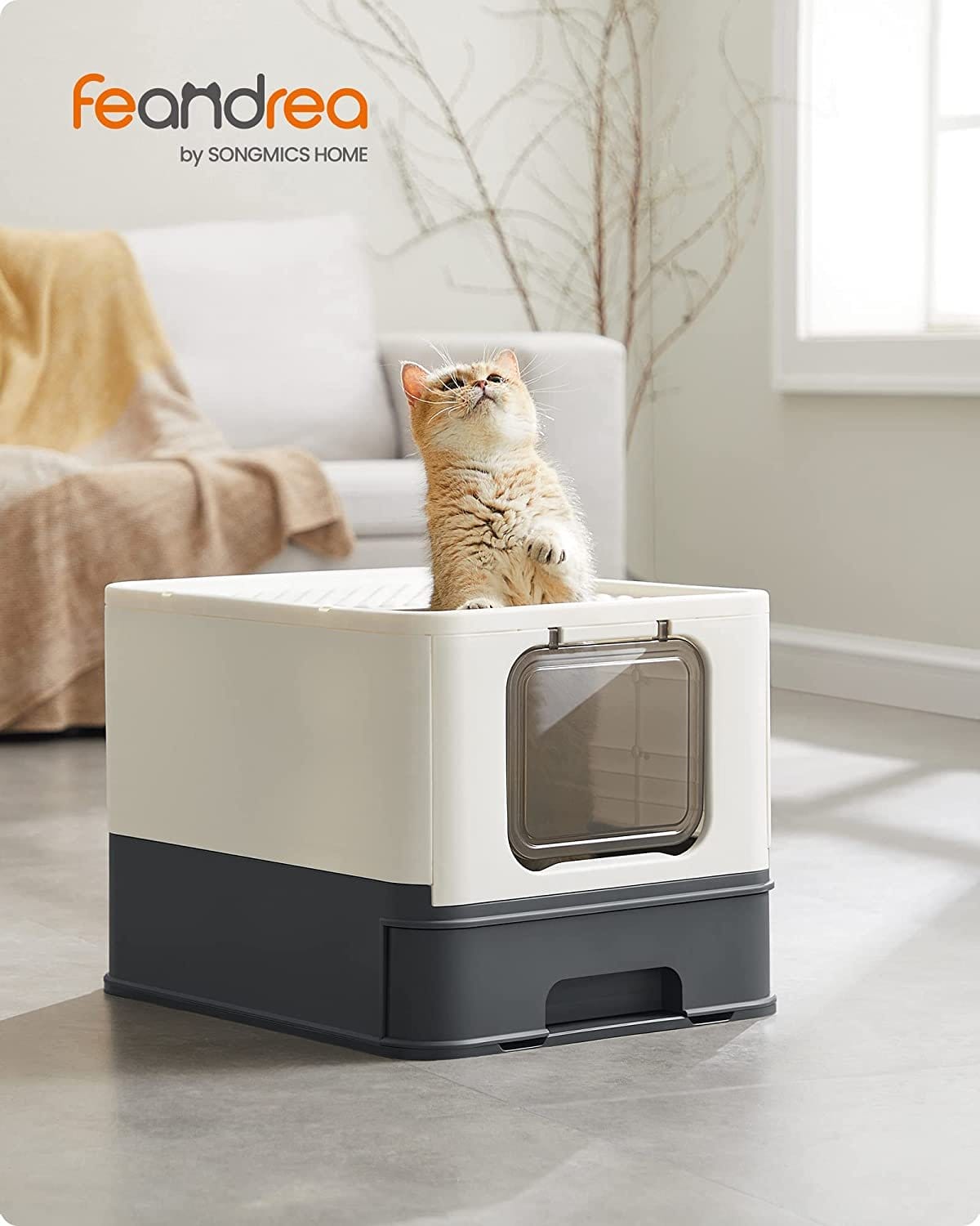 Feandrea lukket kuldkasse til katte, toilethus, aftagelig bakke, skovl, børste, til store katte, belastningskapacitet 15 kg, anti-mærke, anti-leakage, beige og sort PPT001W01 6 Feandrea lukket kuldkasse til katte, toilethus, aftagelig bakke, skovl, børste, til store katte, belastningskapacitet 15 kg, anti-mærke, anti-leakage, beige og sort PPT001W01 - Billede 6