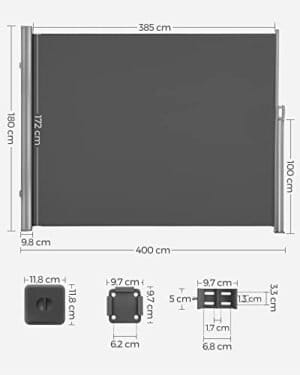 SONGMICS 180 x 400 cm (H x L), Sidemarkise til altan og terrasse, Sidegardin, Smoky Grey - Image 2