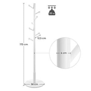 VASAGLE Coat Tree med 7 afrundede kroge, Wood Hall Tree, Entryway tøjstativ, hvid - Image 5
