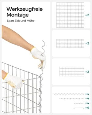 SONGMICS Gabionkurv, metalgabionbur med 5 x 10 cm mesh til sten, sølv - Image 6