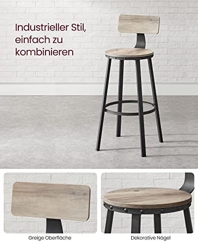 VASAGLE 2 køkkenskamler, køkkenstole med metalstel, sædehøjde 73,2 cm, Greige sort 5 VASAGLE 2 køkkenskamler, køkkenstole med metalstel, sædehøjde 73,2 cm, Greige sort - Billede 5