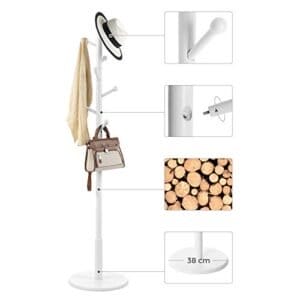 VASAGLE Coat Tree med 7 afrundede kroge, Wood Hall Tree, Entryway tøjstativ, hvid - Image 2