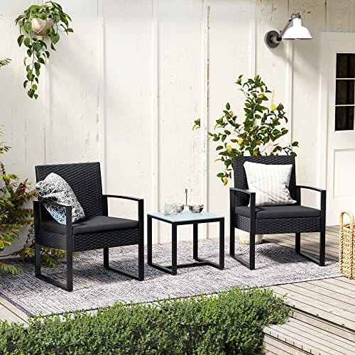 SONGMICS GGF010B05 Balcony Garden Furniture Set PE Polyrattan Lounge Set Table and 2 Chairs Patio Furniture Easy Assembly Outdoor for Patio Balcony Garden Black 3 SONGMICS GGF010B05 Balcony Garden Furniture Set PE Polyrattan Lounge Set Table and 2 Chairs Patio Furniture Easy Assembly Outdoor for Patio Balcony Garden Black - Billede 3