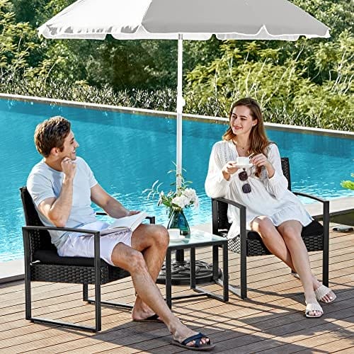 SONGMICS GGF010B05 Balcony Garden Furniture Set PE Polyrattan Lounge Set Table and 2 Chairs Patio Furniture Easy Assembly Outdoor for Patio Balcony Garden Black 4 SONGMICS GGF010B05 Balcony Garden Furniture Set PE Polyrattan Lounge Set Table and 2 Chairs Patio Furniture Easy Assembly Outdoor for Patio Balcony Garden Black - Billede 4