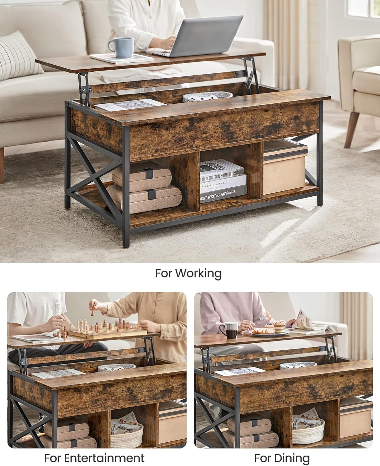 VASAGLE sofabord med opbevaring, X-formede stænger, 60 x 100 x (48-62) cm, brun og sort 7 VASAGLE sofabord med opbevaring, X-formede stænger, 60 x 100 x (48-62) cm, brun og sort - Billede 7